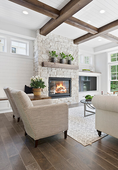 Great room with fireplace