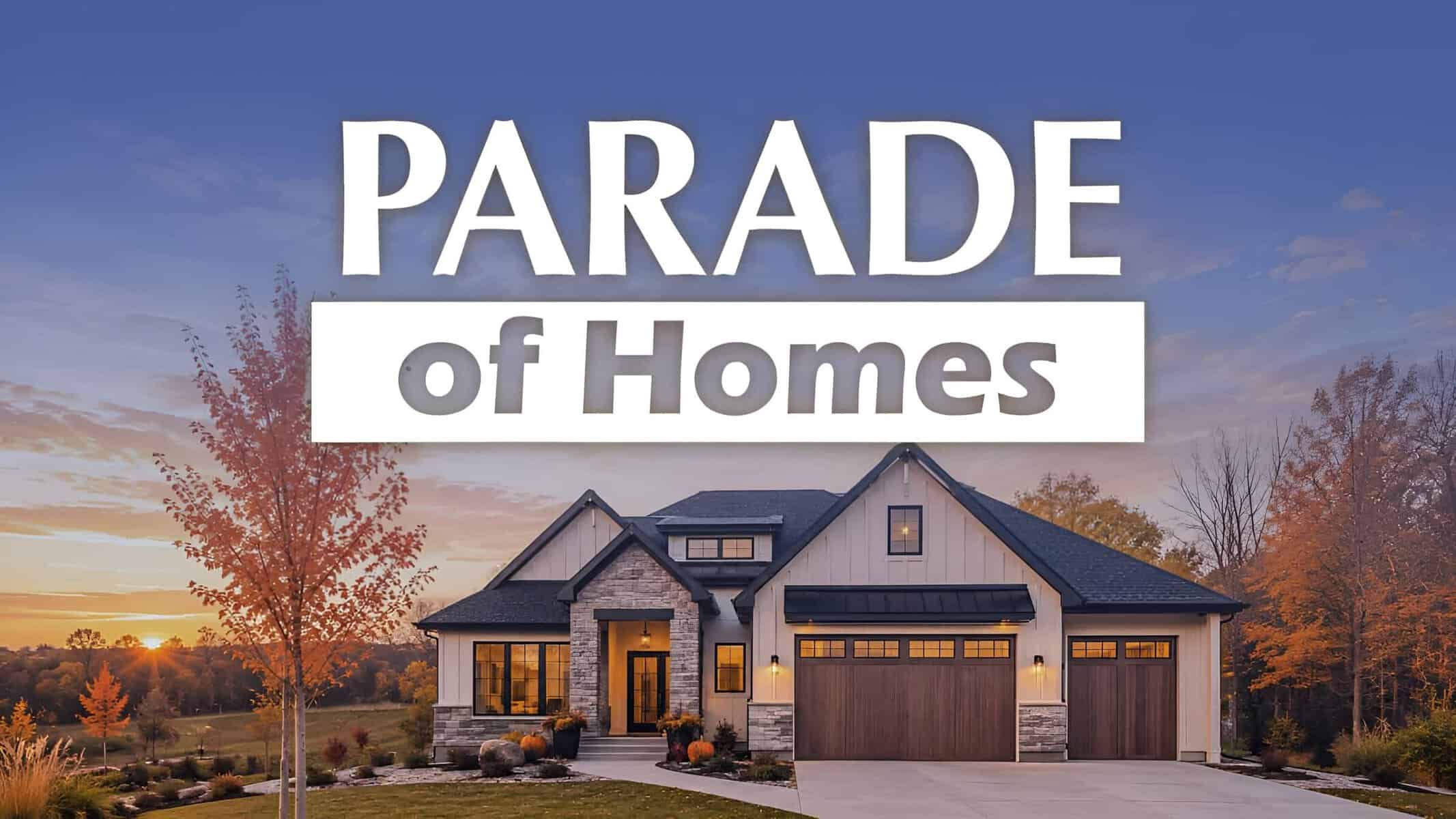 Parade of Homes event featuring a modern house at sunset in autumn.