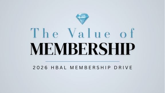 The Value of Membership text with diamond icon and 2026 HBAL Membership Drive info.